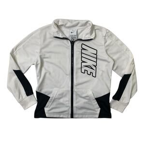 Nike Jacket Boys L Large (6-7) Black White Full Zip Track Colorblock Big Logo